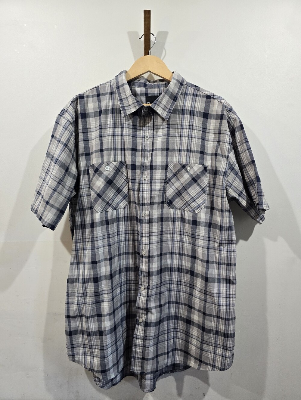 Akademiks Mens XXL Plaid Short Sleeve Button Up Shirt Blue Gray 2XL